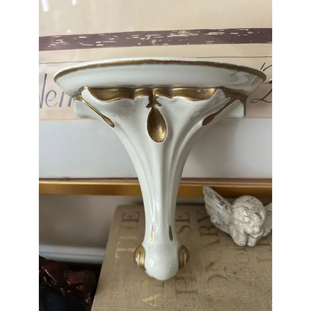 Vintage Italian Hollywood Regency Style Gilt Porcelain Brackets Shelves sconces
